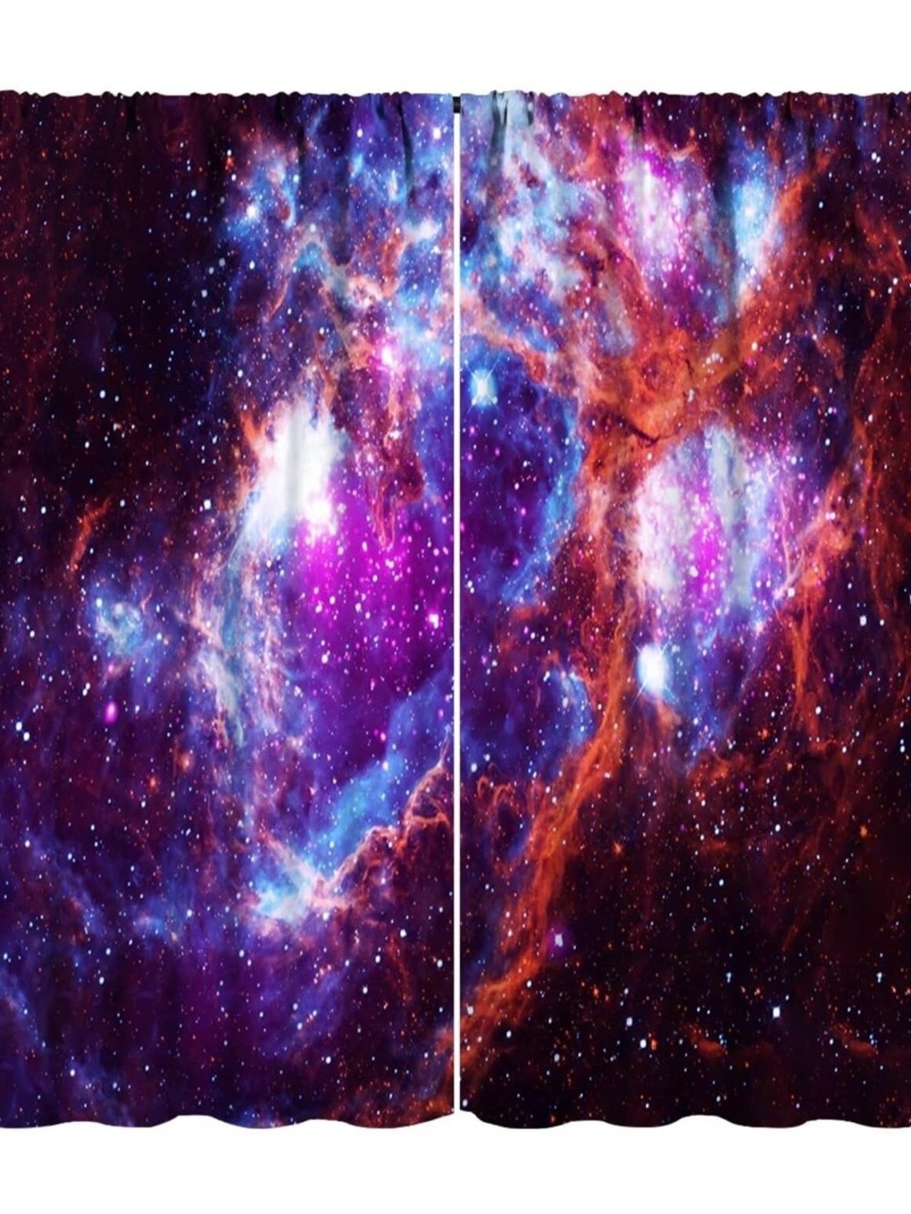 Galaxy Print Curtain Panel Set - Vibrant Purple & Blue Nebula